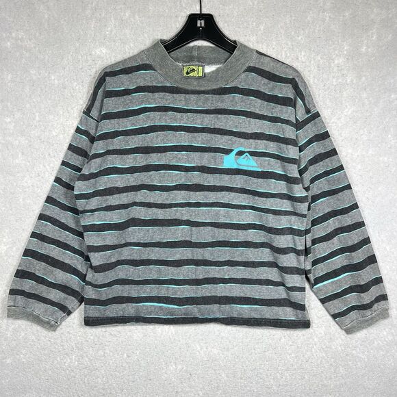 Vintage 80s Quiksilver T-Shirt Medium Striped BlueGreyBlack Long Sleeve RARE
